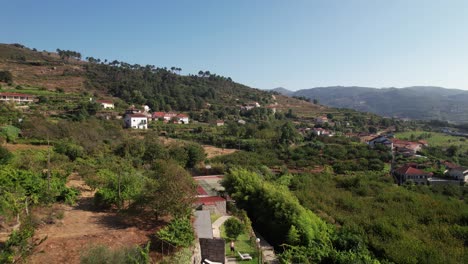 Sobrevolando-El-Pueblo-De-Resende.-Valle-Del-Duero,-Portugal