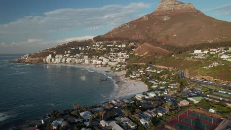 Affluent-Suburb-Of-Clifton-Beach-With-Lions-Head-In-The-Background,-Cape-Town,-South-Africa