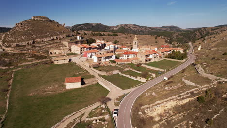 Aerial-View-of-Castell-de-Cabres-Top-Hill-Small-Village-in-Spain,-Valencian-Community-Region
