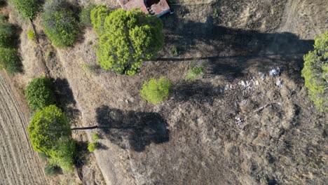 Birds-eye-aerial-of-the-architectural-splendor-of-La-Ermita-del-Poblado-de-San-Julián,-an-iconic-landmark-offering-solace-and-inspiration-to-all-who-visit