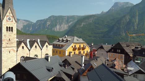 Zoom-In-on-Hallstatt-Church-Overlooking-Lake