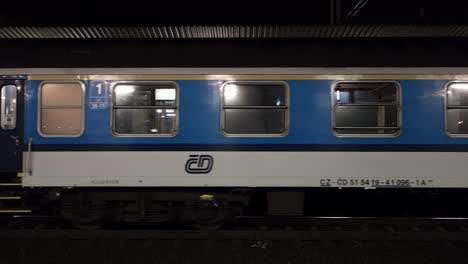 Train-depatring-from-Ostrava-Svinov-train-station-in-Czech-Republic-at-late-night