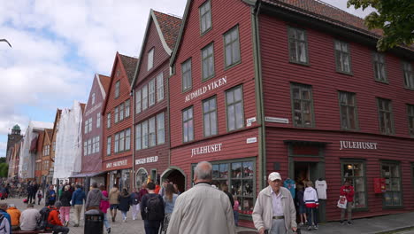 People-Walking-on-Street-in-City-of-Bergen,-Norway