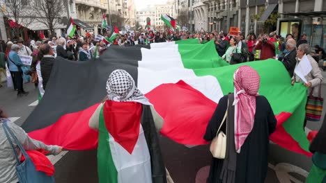 Demonstranten-Schwenken-Während-Eines-Solidaritätsmarsches-Mit-Palästina-Eine-Große-Palästinensische-Flagge