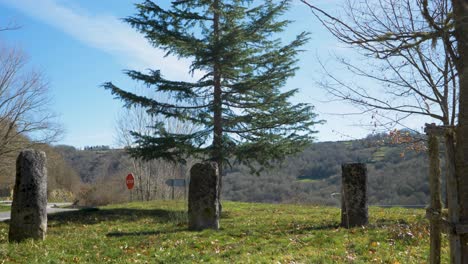 Roman-milestones-of-the-Via-Nova-found-in-San-Xoan-de-Rio,-Ourense,-Galicia,-Spain