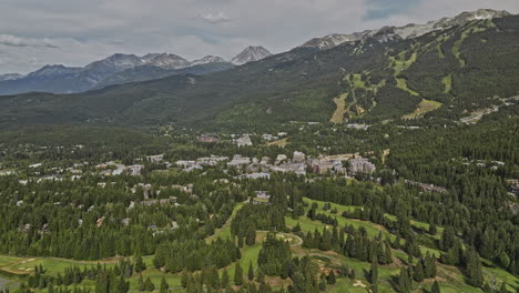 Whistler-BC-Canada-Aerial-v3-drone-flyover-golf-course-and-residential-areas-capturing-views-of-resort-town-center-and-lush-forested-Blackcomb-mountain---Shot-with-Mavic-3-Pro-Cine---July-2023