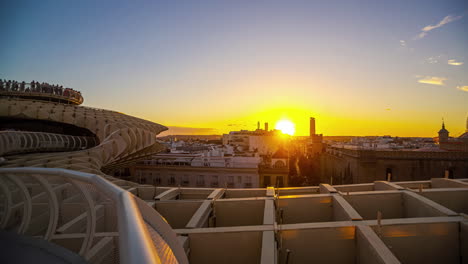 Setas-De-Sevilla-Sonnenuntergang-Zeitraffer-Sevilla-Spanien-Goldene-Stunde