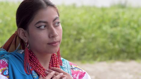 Cinematic-slow-motion-portrait-clip-of-a-brunette-young-latin-girl-wearing-the-traditional-outfit-Cayambeñas-in-Equador