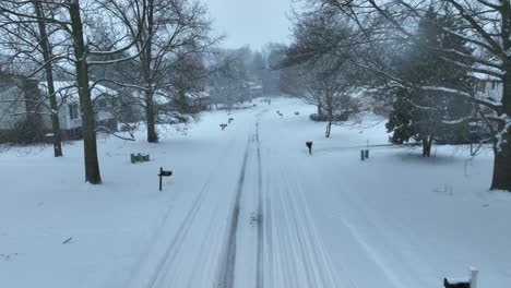 Snow-covered-road-In-american-village