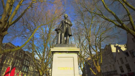 Estatua-Del-Estadista-Holandés-Thorbecke-En-Thorbeckeplein-En-Amsterdam,-Países-Bajos