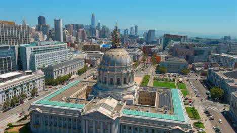 Aerial-View-of-San-Francisco-City-Hall-and-Skyline-on-a-Blue-Clear-Sky-Day