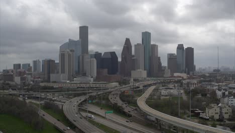 Establishing-drone-shot-of-downtown-Houston,-Texas