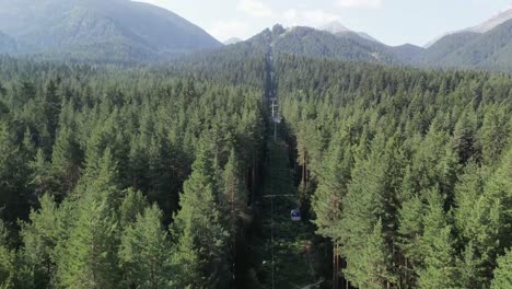 Ski-Lift-Cable-Car-at-Summer-in-Bansko,-Bulgaria---Aerial-4k