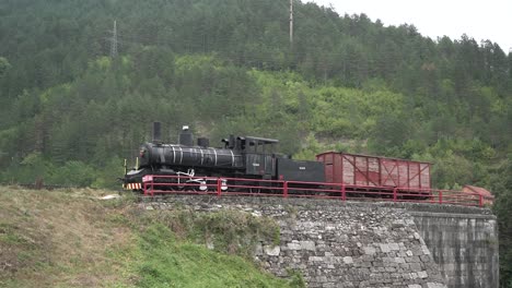 Train-in-bosnia-and-herzegovina-bosnian-train-cars-on-hill-stock-footage