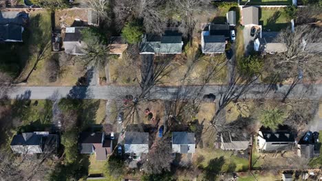 Aerial-birds-eye-shot-of-idyllic-suburb-neighborhood-in-american-town