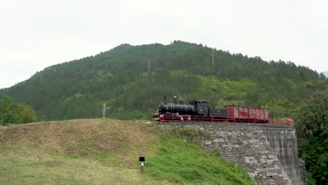 Train-in-bosnia-and-herzegovina-bosnian-train-cars-on-hill-stock-footage