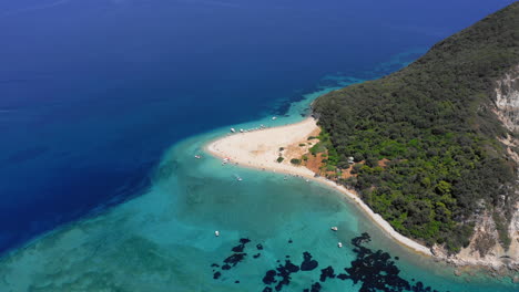 Aerial:-Panoramic-view-of-Marathonisi-Island-in-Zakynthos,-Greece