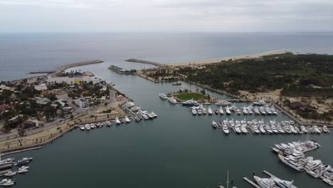 Boats-moored-in-San-Jose-del-Cabo-Marina-harbor,-Baja-California-in-Mexico