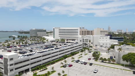 Miami-USA,-Aerial-View-of-Skolnick-Surgical-Tower-and-Mount-Sinai-Medical-Center-Healthcare-Buildings,-Drone-Shot