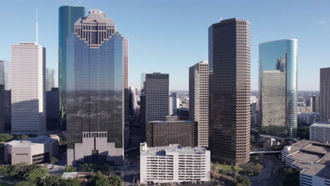 Horizonte-Del-Paisaje-Urbano-Del-Centro-De-Houston,-Texas,-EE.UU.,-Vista-Aérea-De-Drones