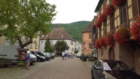 Das-Dorf-Kayserberg-Ist-Von-Weinbergen,-Grünflächen-Und-Bergen-Umgeben