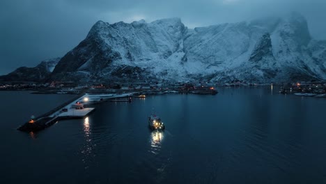 Aerial-view-of-Lofoten-Islands-beautiful-landscape-during-winter