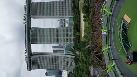 Marina-Bay-Sands-Y-Supertree-Garden-Por-Drone,-Vertical