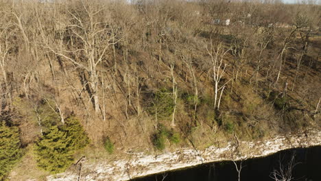 Lake-flint-creek-and-lake-swepco,-ar,-usa-with-barren-trees,-aerial-view