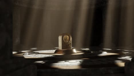 3D-animation-of-an-old-style-clock-placed-in-the-middle-of-a-secret-tomb-with-dramatic-lighting