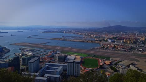 Aerial-shot-of-a-cityscape-during-morning