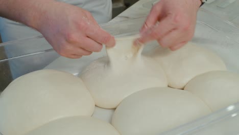 Chefkoch-öffnet-Pizzateigprobe,-Um-Die-Struktur-Des-Fermentierten-Teigs-Zu-Präsentieren