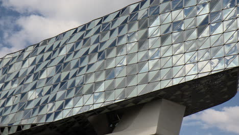 The-Upper-Portion-of-the-Port-Authority-Building-in-Antwerp,-Belgium---Close-Up