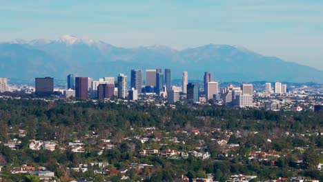 drone-aerial-shot-of-west-hollywood,-California-skyline-on-a-sunny-day