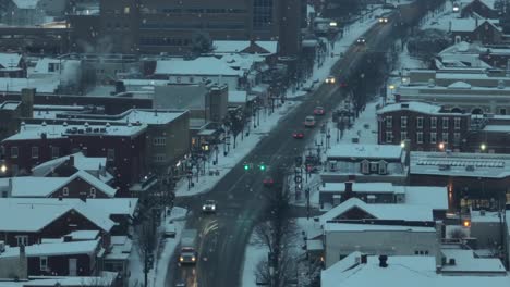 Main-street-in-small-town-USA-during-snow-flurries