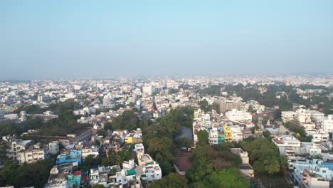 Aerial-Drone-Shot-Of-Chennai-City-In-Top-View-During-Sunrise