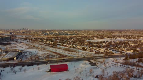 Hermosas-Vistas-Aéreas-Invernales-De-La-Ciudad-De-Winnipeg,-Canadá