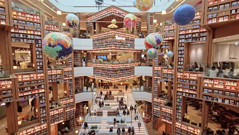 Library-Interior-of-Starfield-Suwon-Hall-With-Bookshelf-Walls---pan-wide-angle