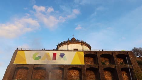 Low-angle-wide-shot-of-Mosteiro-da-Serra-do-Pilar-ancient-building-in-Gaia,-Portugal