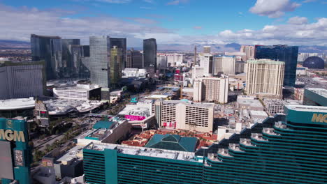 Aerial-View-of-Las-Vegas-Strip-Hotel-Casino-Resort-Buildings-on-Daylight,-Nevada-USA