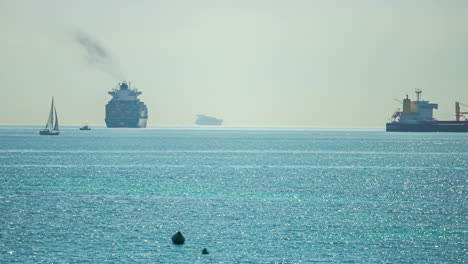 Time-lapse-of-port-transforming-into-a-hub-of-activity,-with-ships-of-all-sizes-gliding-gracefully