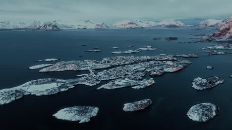 Aerial-view-of-Lofoten-Islands-beautiful-landscape-during-winter