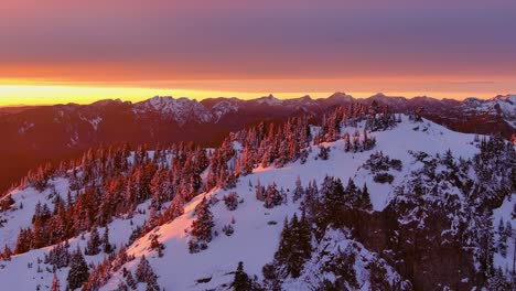 Snowy-Mountain-Landscape,-Dramatic-Winter-Sunset