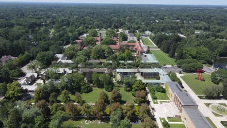 Aerial-viev-on-Cranbrook-Upper-School-Campus,-Bloomfield-Hills,-Michigan,-USA