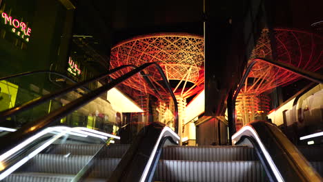 Dubai-UAE,-Super-Trees-on-Bluewaters-Island-at-Night,-View-From-Escalator