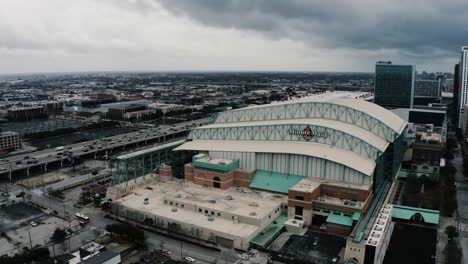 Drone-shot-of-Minute-Made-stadium,-home-of-the-Houston-Astros-baseball-team