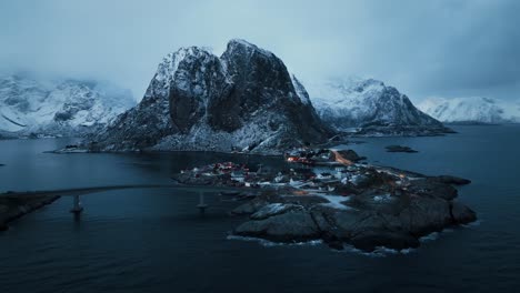 Aerial-view-of-Lofoten-Islands-beautiful-landscape-during-winter