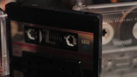 Audio-Cassette-Tapes-From-1980s,-Close-Up