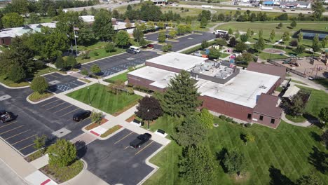 Woodhaven-Police-Department-and-Community-center-buildings,-aerial-drone-view