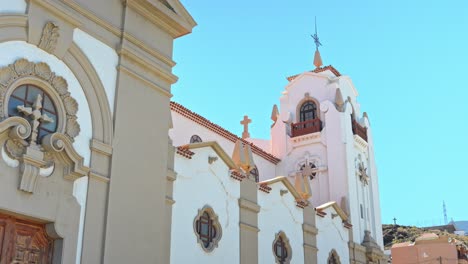 Basilica-of-Our-lady-of-Candelaria-church-in-Tenerife,-Spain,-dynamic-tilting-upward