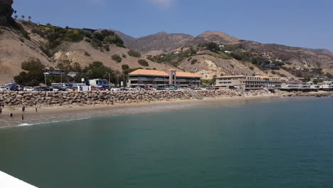 Malibu-Beach-Panorama,-View-From-Pier-on-Sunny-Day